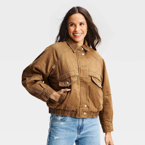 Women denim bomber jacket - denim,